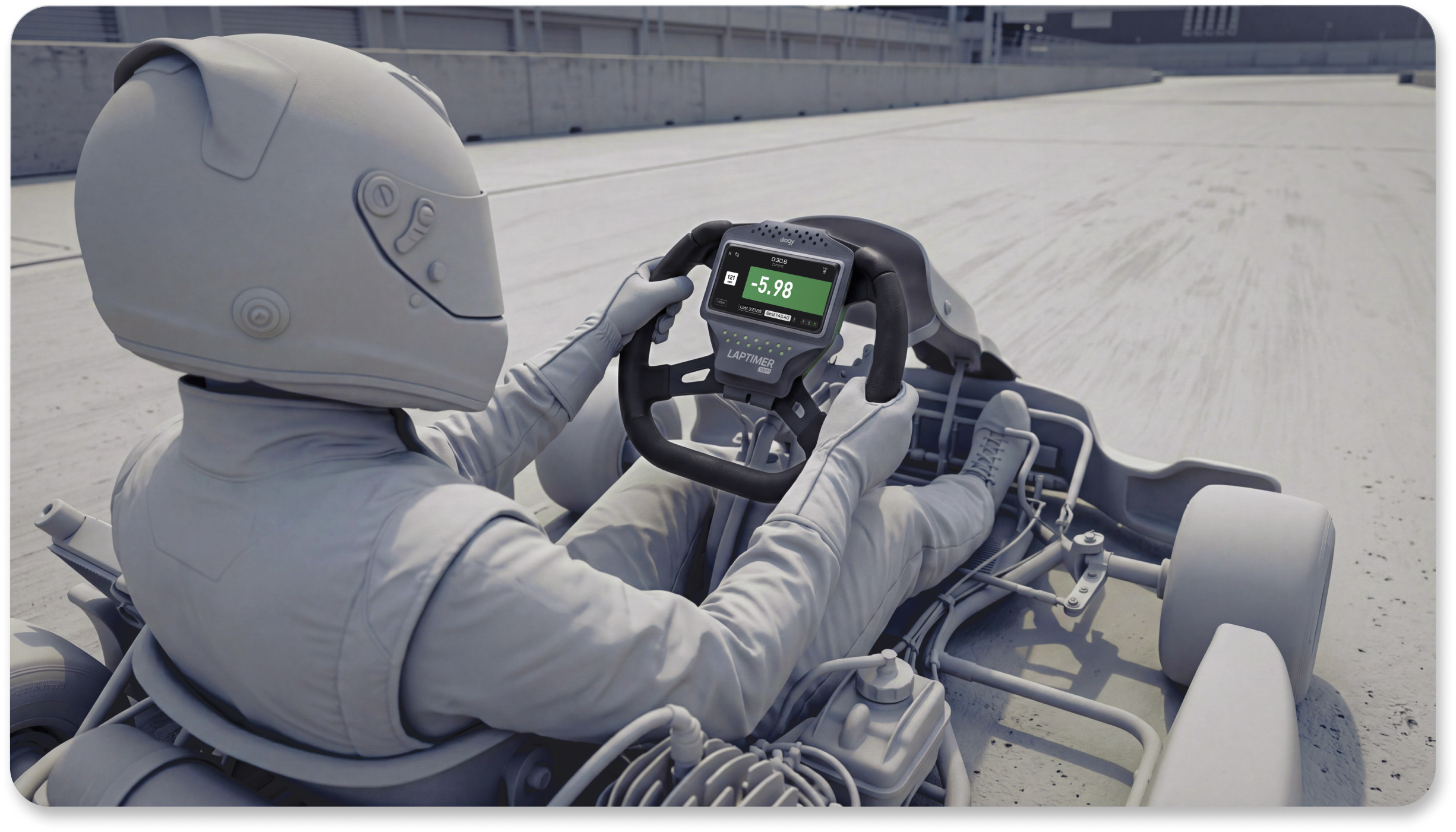 Driver ready with the band on the steering wheel